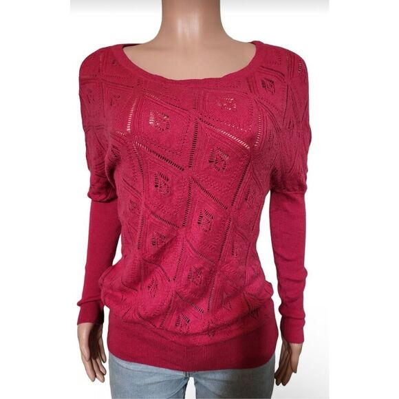 Spring los angeles long sleeve hot pink knitted solid crochet sweater top M - Picture 2 of 6